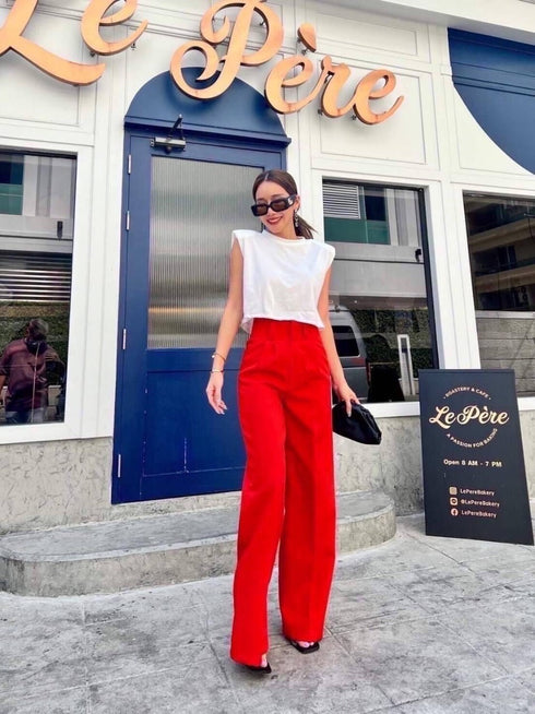 Women High Quality High Waisted Straight Cut Trousers